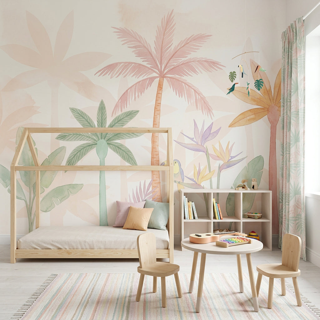 White Background Wallpaper Muted Green Wall Mural