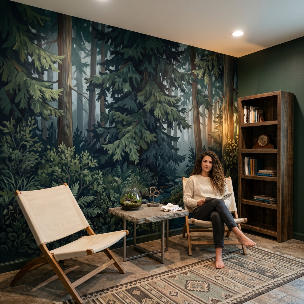 Misty Forest Wallpaper Evergreen Woodland Wall Mural