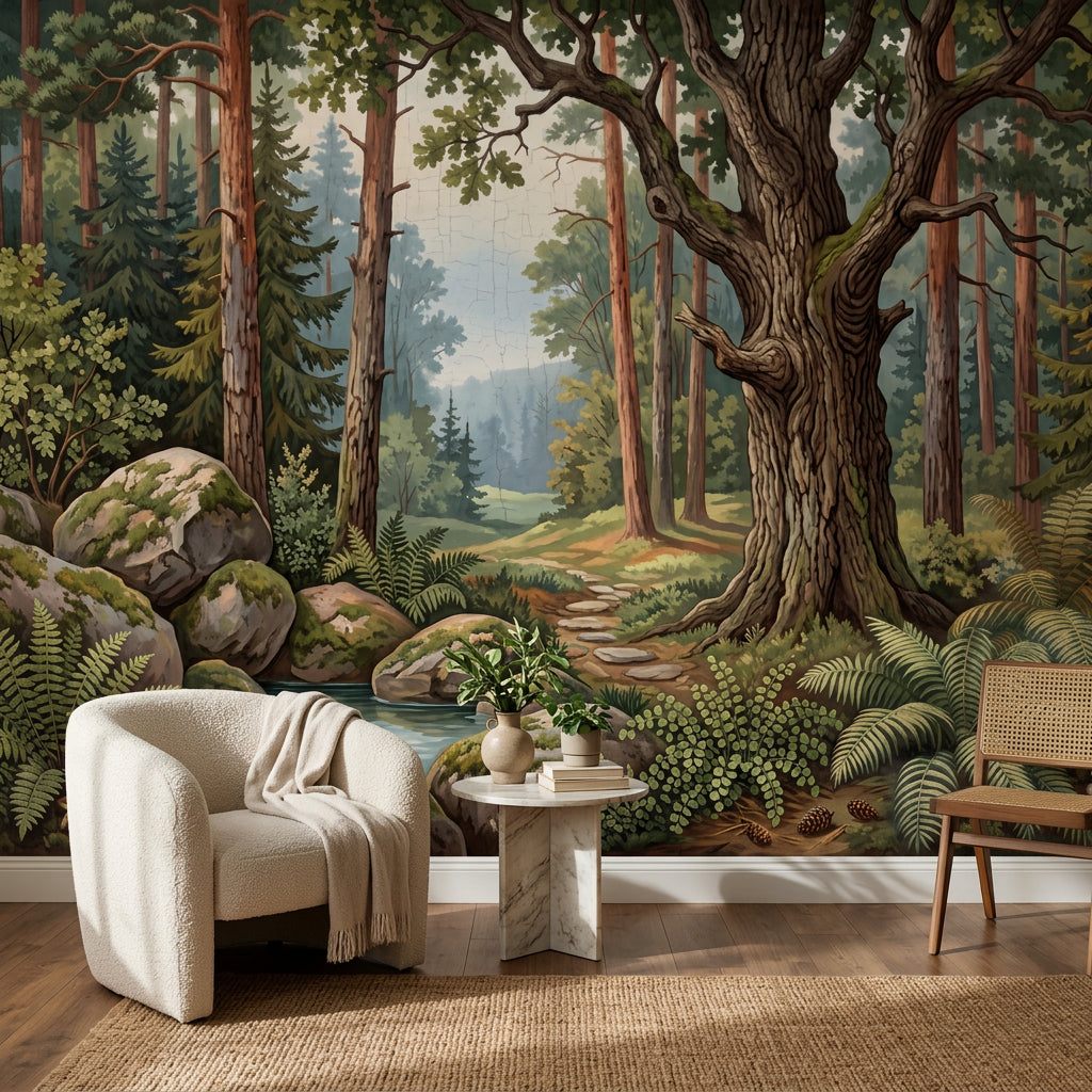 Forest Landscape Wallpaper Woodland Mural Tall Pine Trees Wall Mural