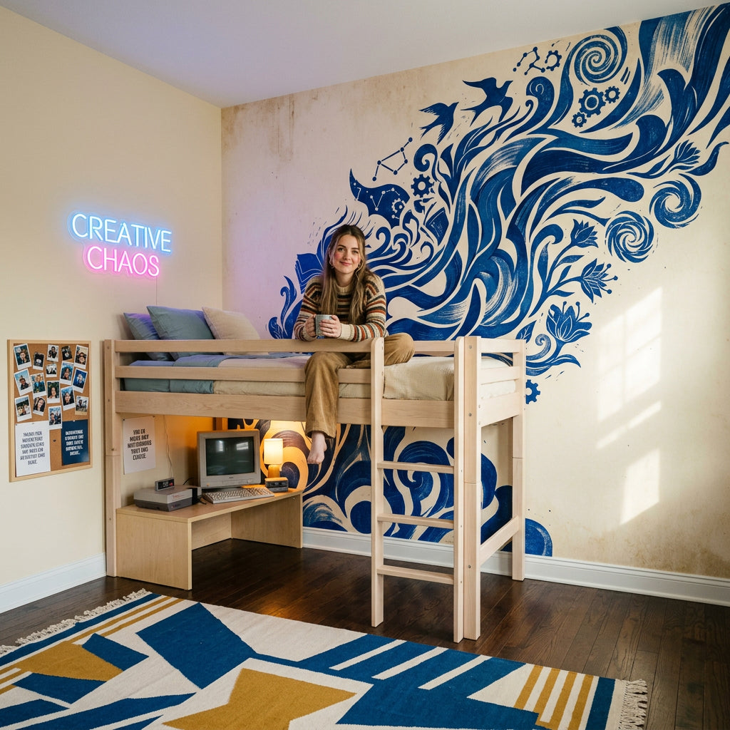 Swirling Waves Wallpaper Birds Gears Wall Mural