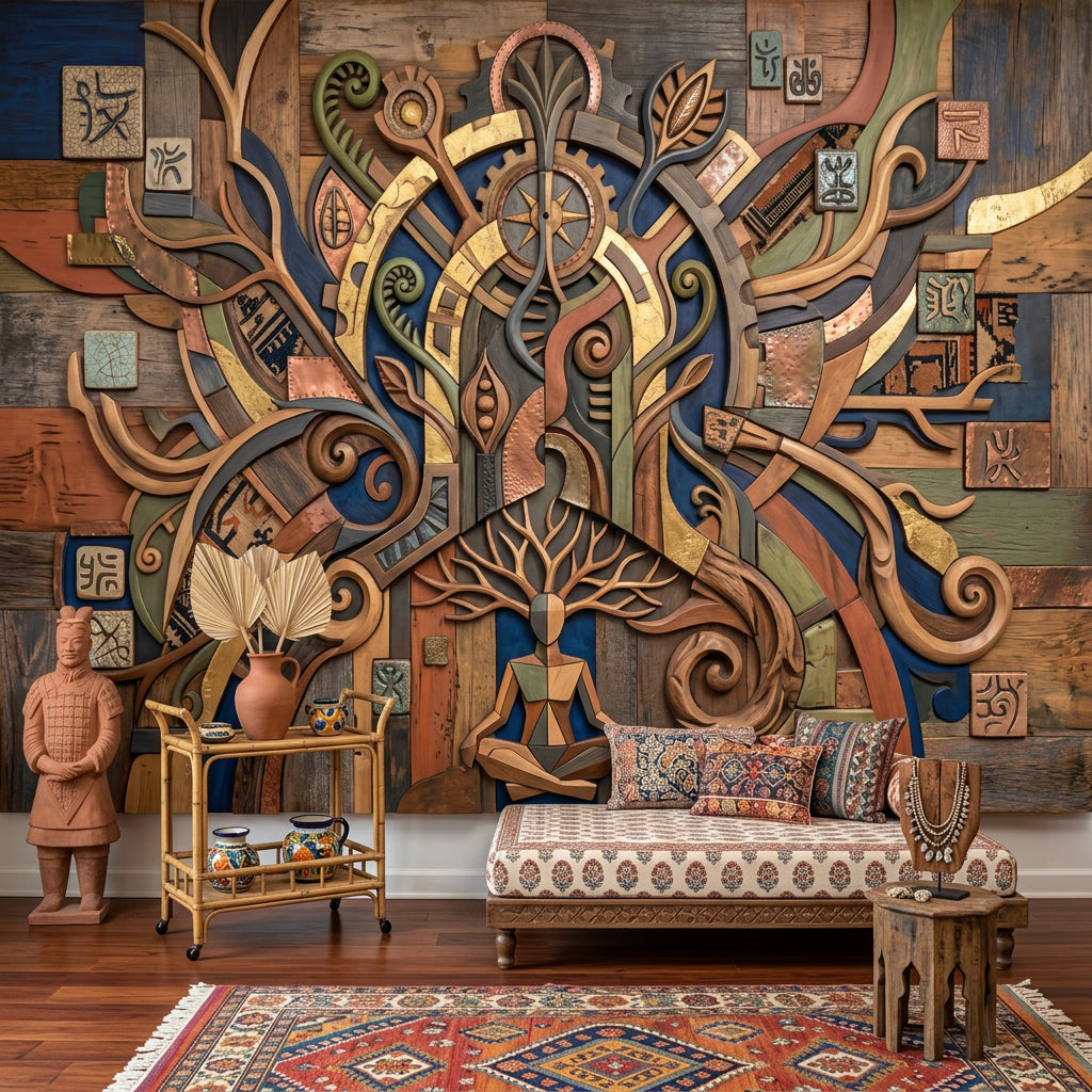 Meditating Figure Wallpaper Abstract Removable Geometric Wall Decor
