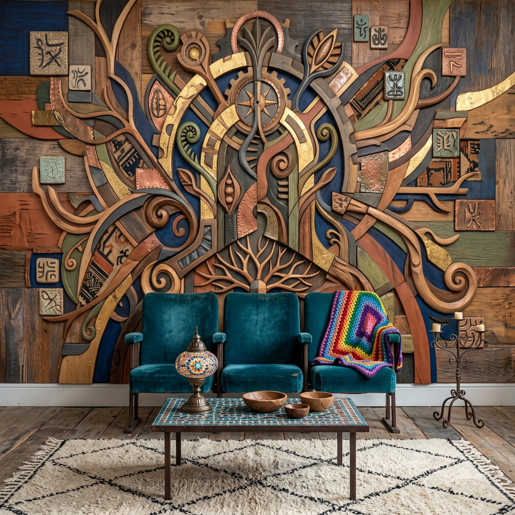 Meditating Figure Wallpaper Abstract Removable Geometric Wall Decor