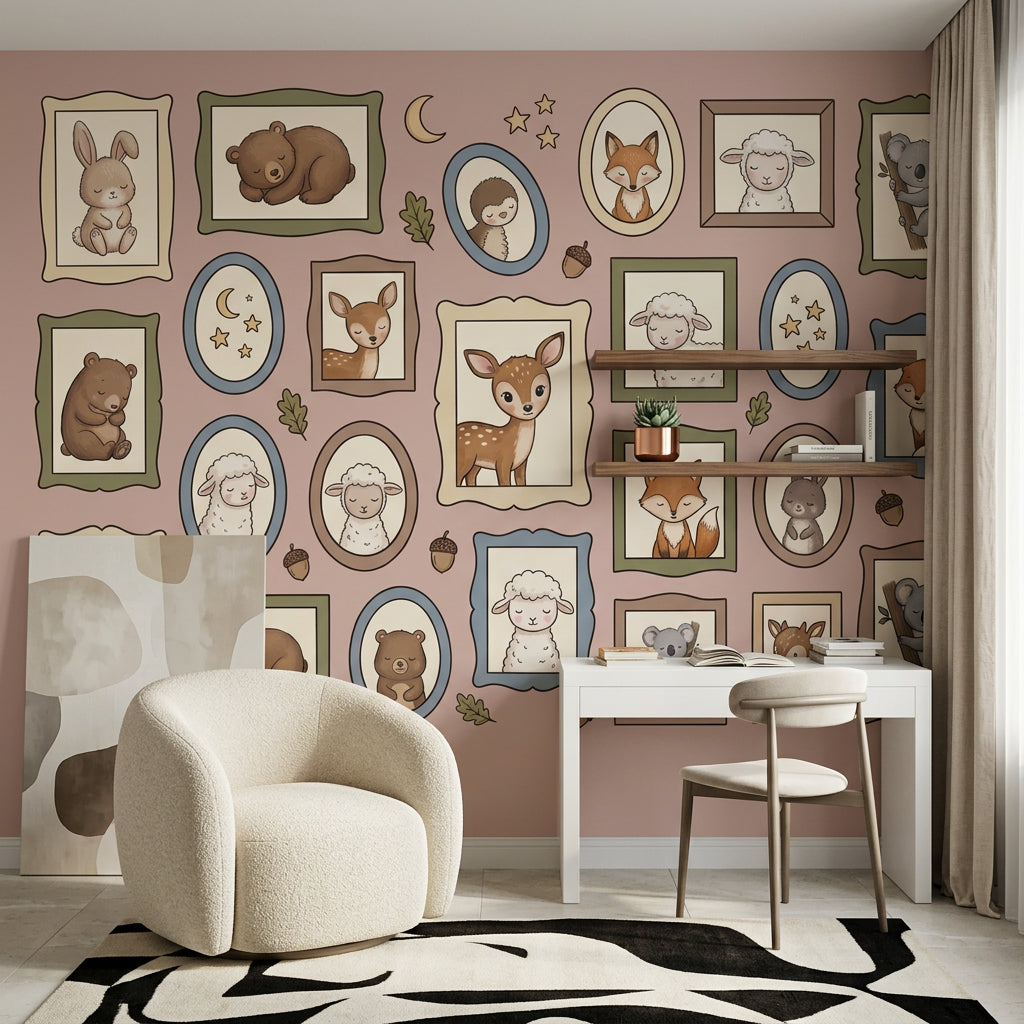 Nursery Wallpaper Woodland Animals Removable Gallery Frames Wall Decor