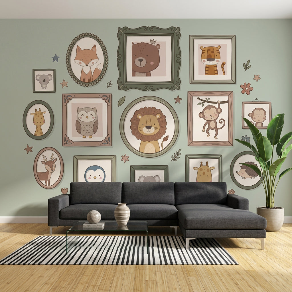 Nursery Wallpaper Cute Animals Gallery Wall Frames Removable Wall Decor