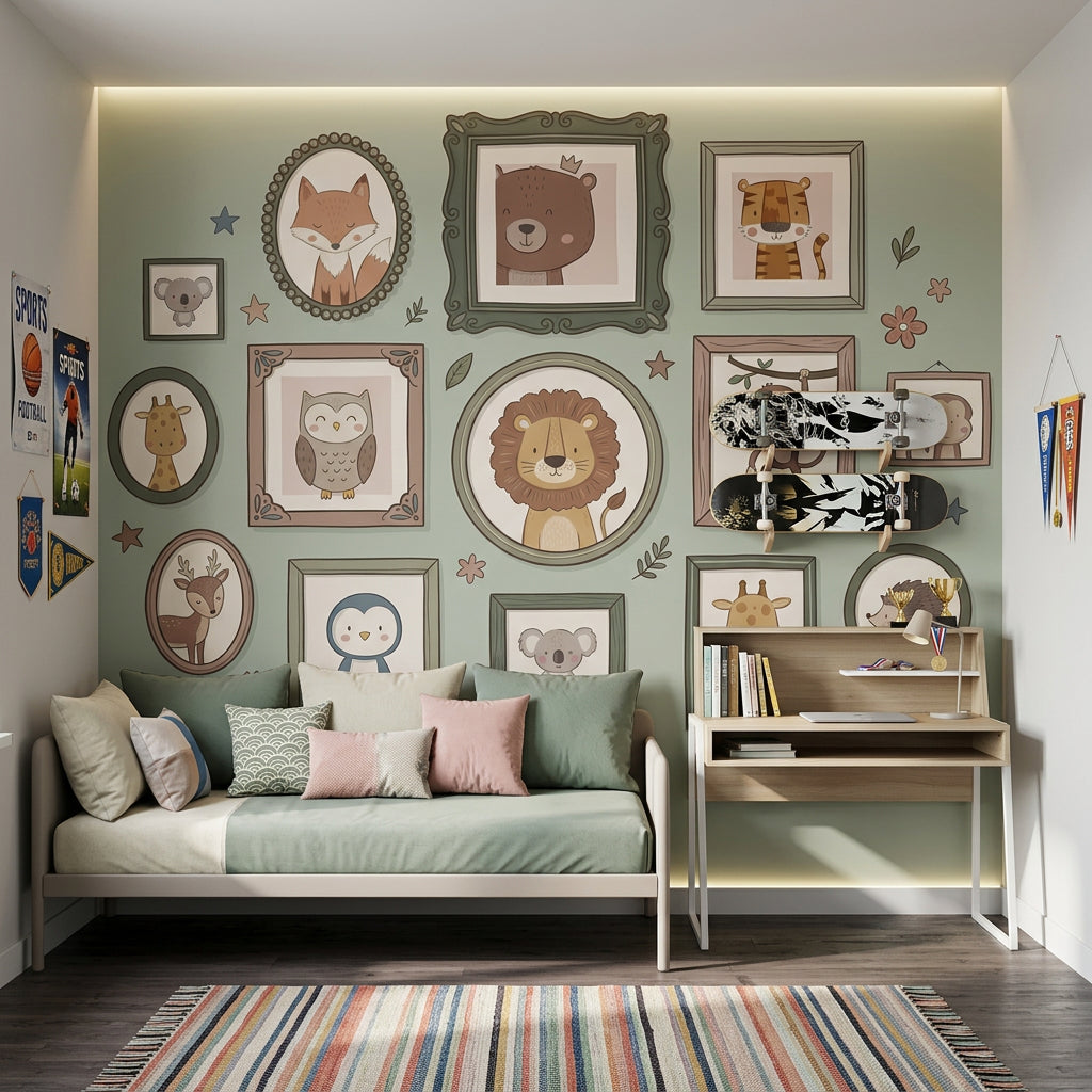 Nursery Wallpaper Cute Animals Gallery Wall Frames Removable Wall Decor