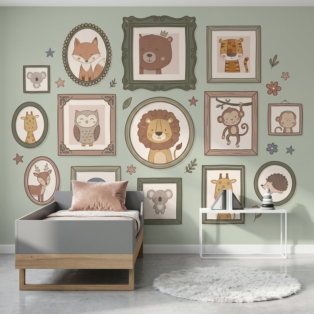 Nursery Wallpaper Cute Animals Gallery Wall Frames Removable Wall Decor