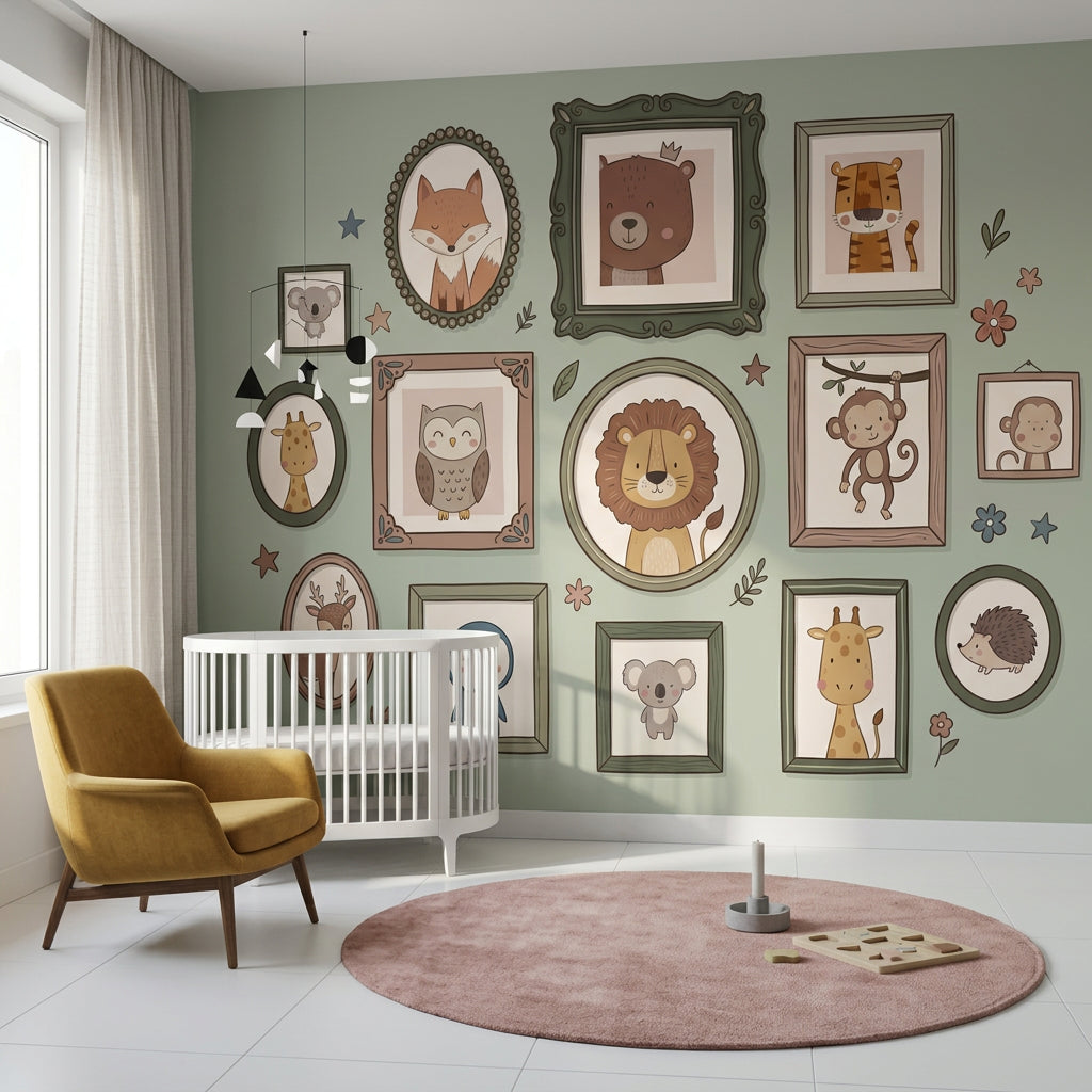 Nursery Wallpaper Cute Animals Gallery Wall Frames Removable Wall Decor