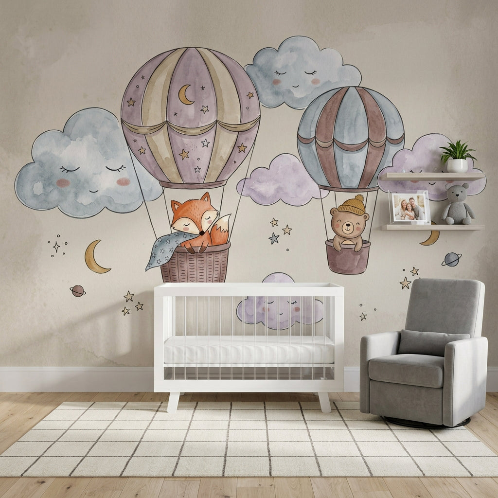 Nursery Wallpaper Hot Air Balloons Watercolor Wall Mural