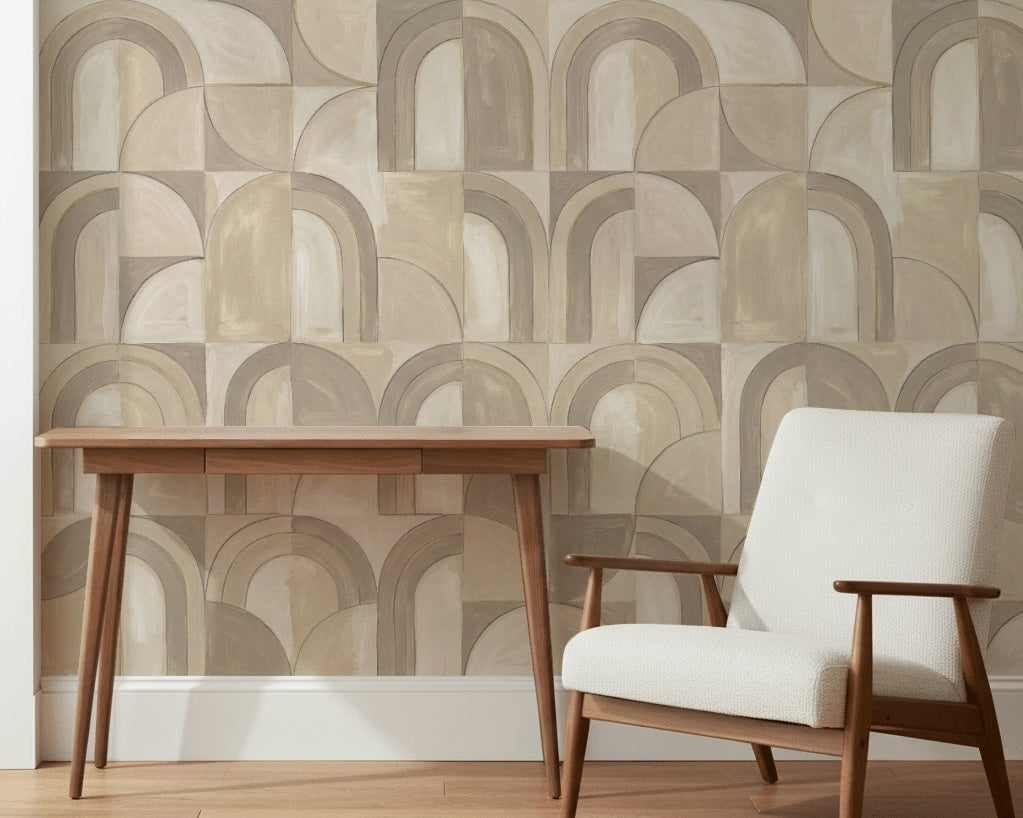 Geometric Arches Wallpaper Abstract Architecture Removable Neutral Beige Wall Decor