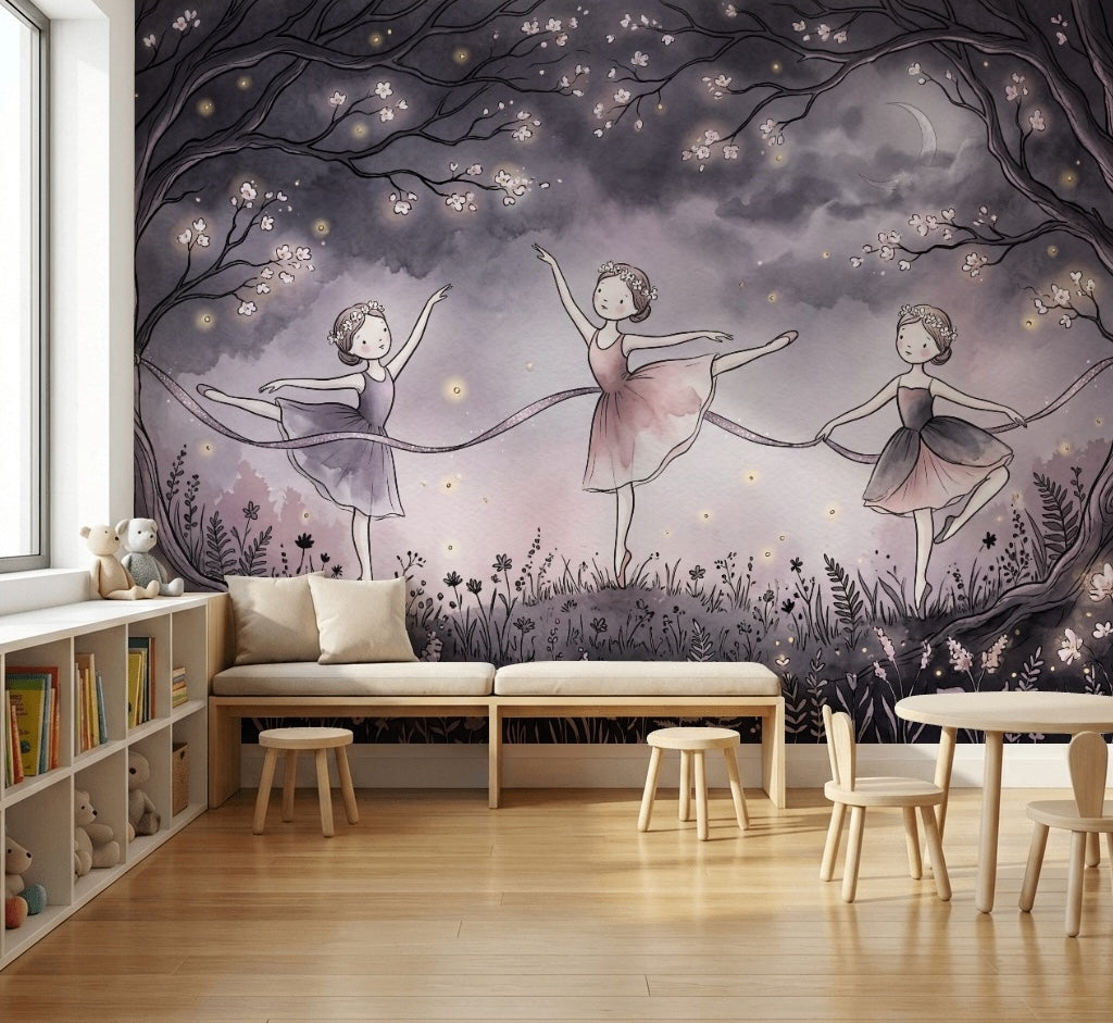 Moonlit Wallpaper Ballerinas Dark Wall Mural