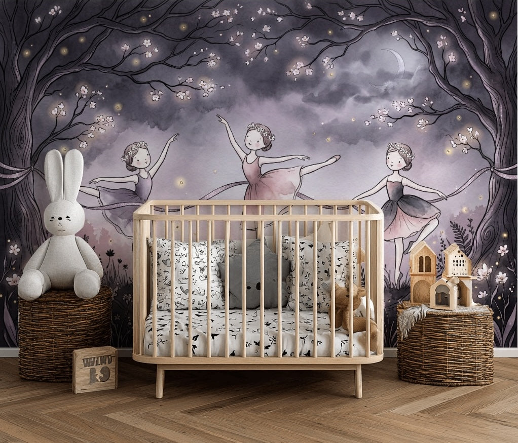 Moonlit Wallpaper Ballerinas Dark Wall Mural