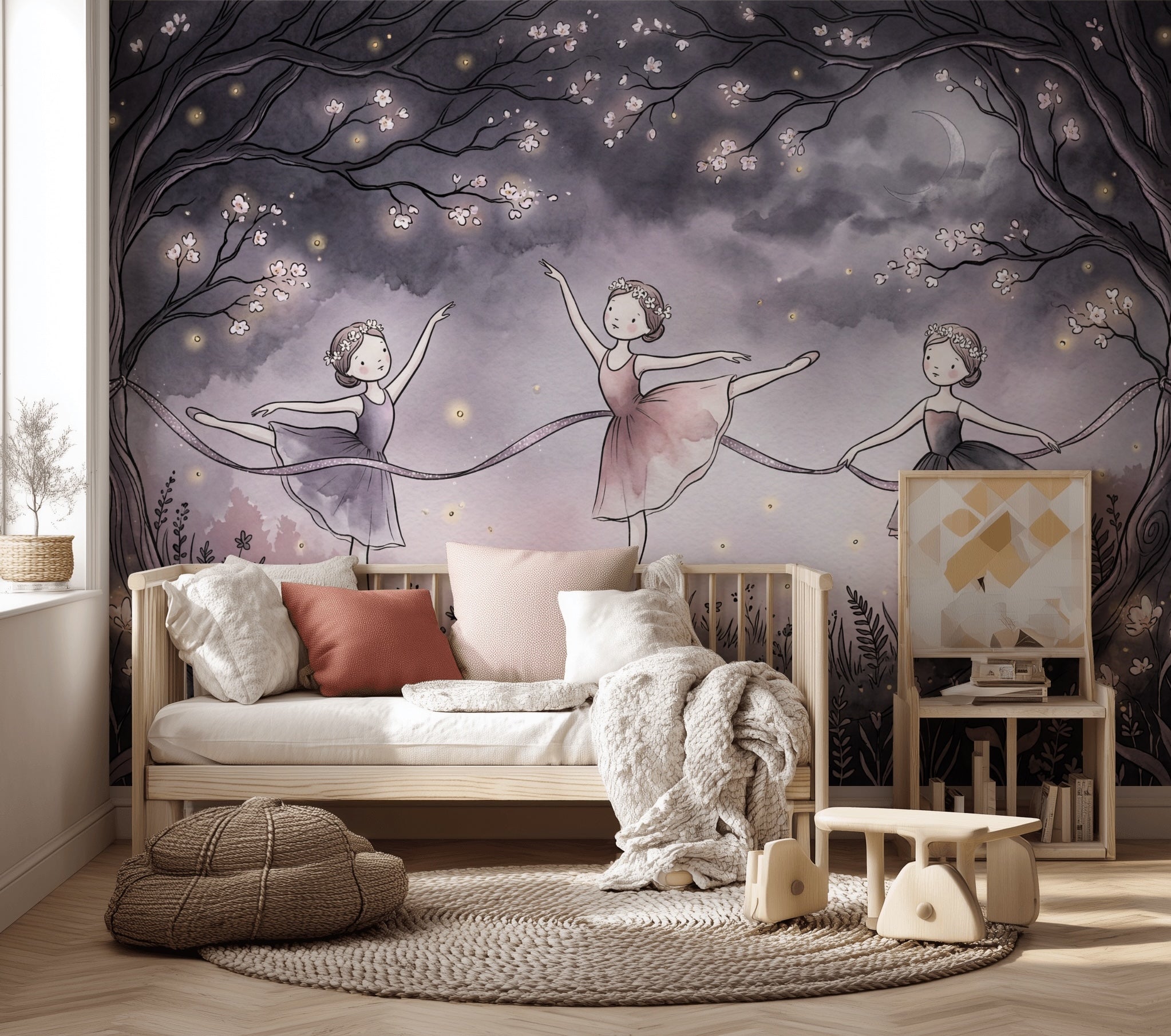 Moonlit Wallpaper Ballerinas Dark Wall Mural