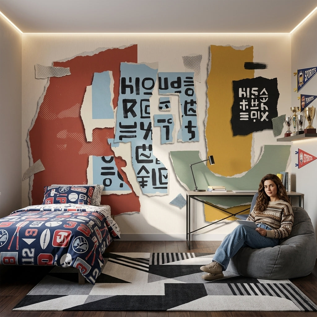 Abstract Collage Wallpaper Torn Paper Modern Graphic Removable Wall Decor