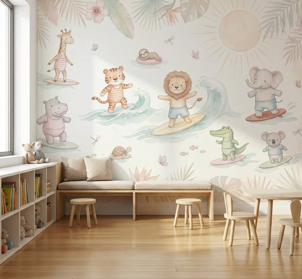 Tropical Beach Wallpaper Surfing Safari Ocean Waves Removable Wall Decor