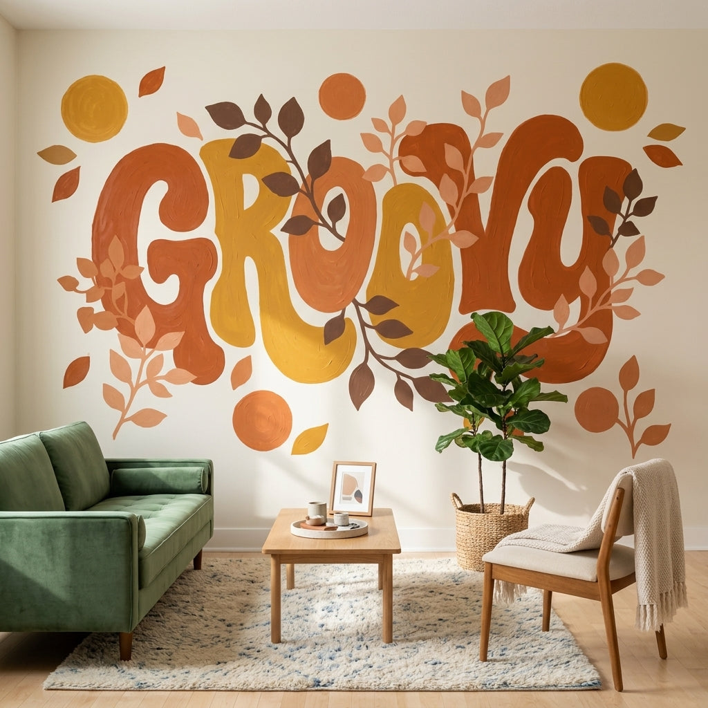 Typography Wallpaper Grow Quote Botanical Leaves Removable Wall Decor