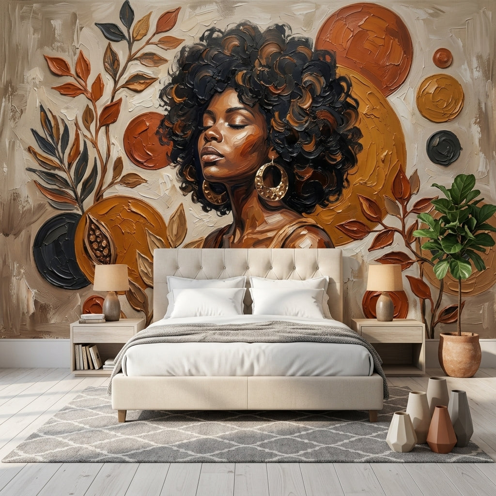 Abstract Portrait Wallpaper Botanical Leaves Removable Earth Tones Wall Decor