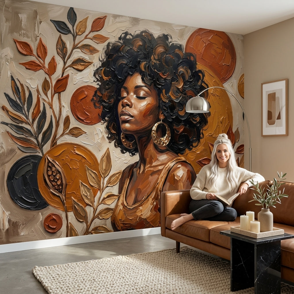 Abstract Portrait Wallpaper Botanical Leaves Removable Earth Tones Wall Decor