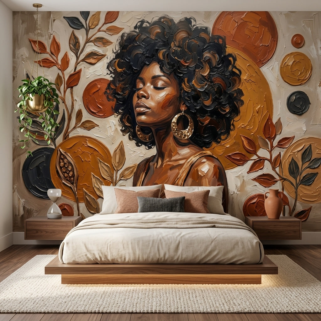 Abstract Portrait Wallpaper Botanical Leaves Removable Earth Tones Wall Decor