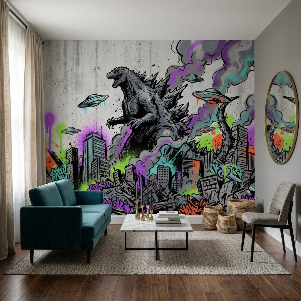 Concrete Wall Wallpaper Urban Sketch Street Art Removable Wall Decor