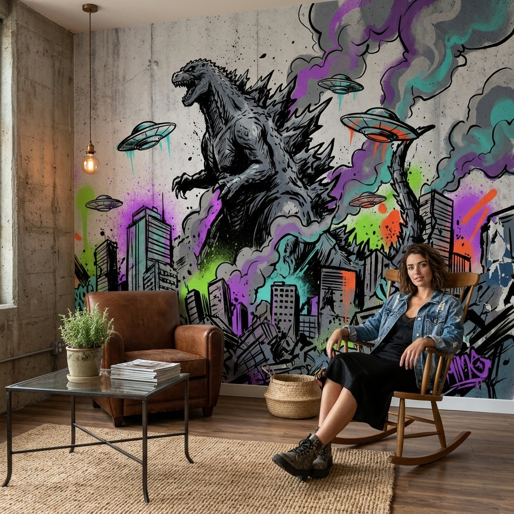 Concrete Wall Wallpaper Urban Sketch Street Art Removable Wall Decor