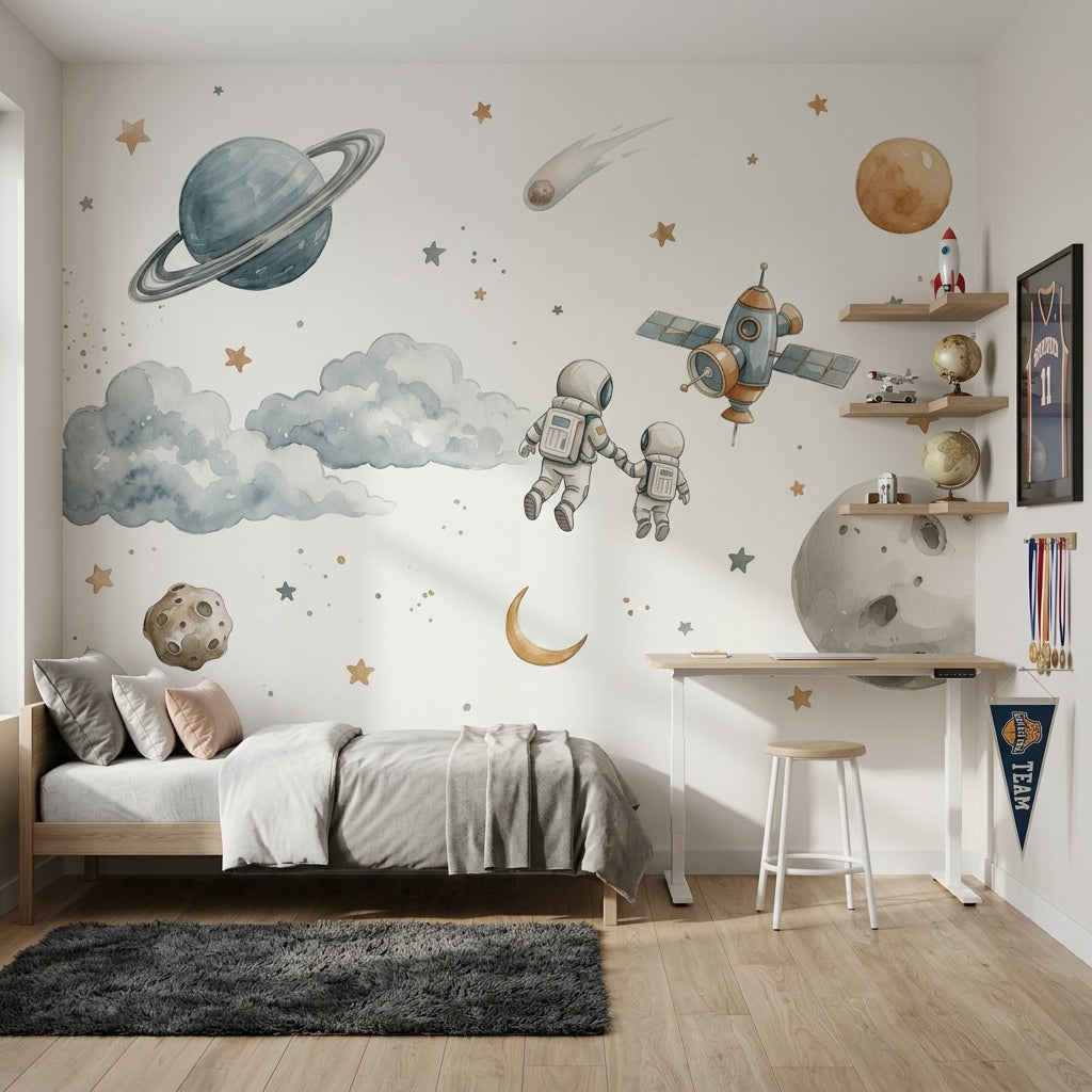 White Background Wallpaper Space Kids Removable Wall Decor