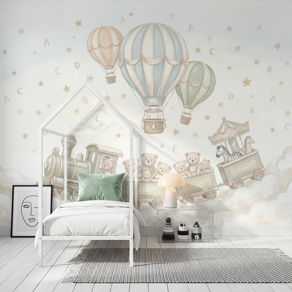 Nursery Wallpaper Hot Air Balloons Toy Train Wall Mural