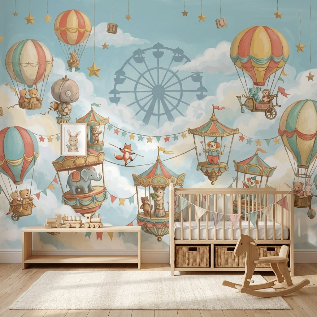Circus Carnival Wallpaper Hot Air Balloons Whimsical Wall Mural
