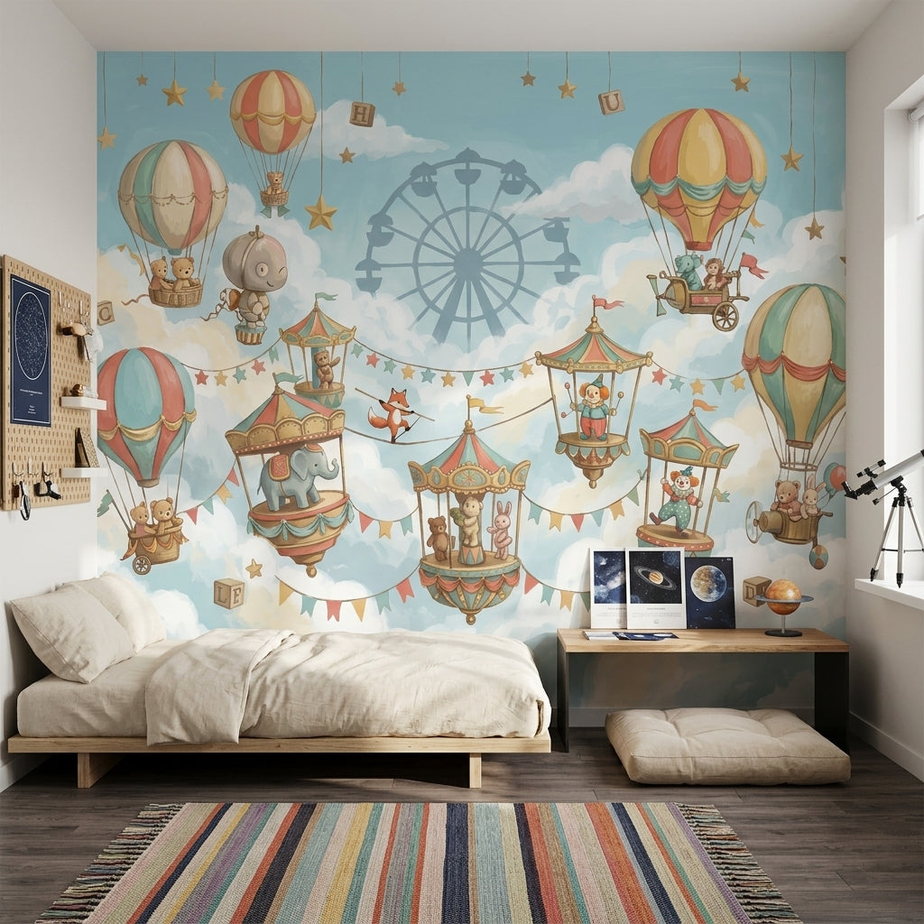 Circus Carnival Wallpaper Hot Air Balloons Whimsical Wall Mural