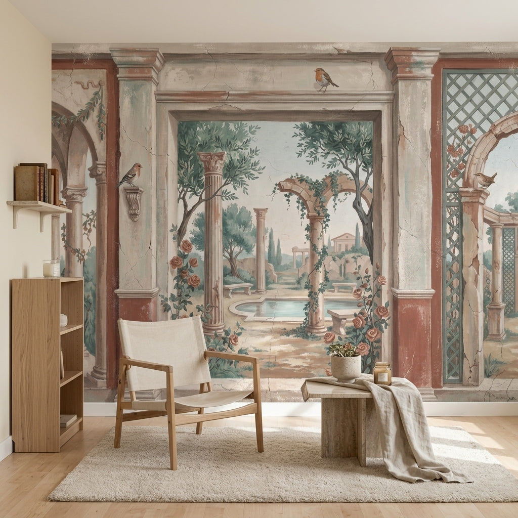 Classical Courtyard Wallpaper Mediterranean Villa Roman Columns Wall Mural