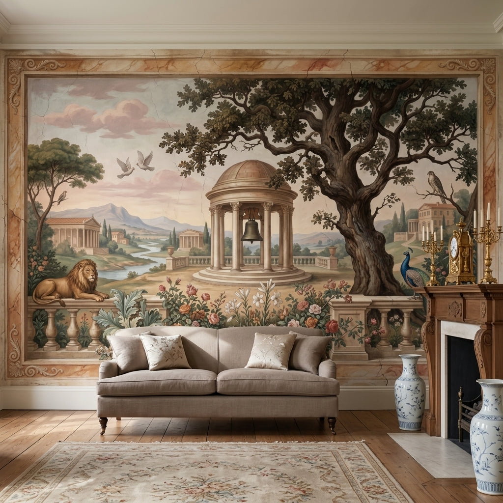 Classical Landscape Mural Wallpaper Mediterranean Villa Neoclassical Rotunda Wall Mural