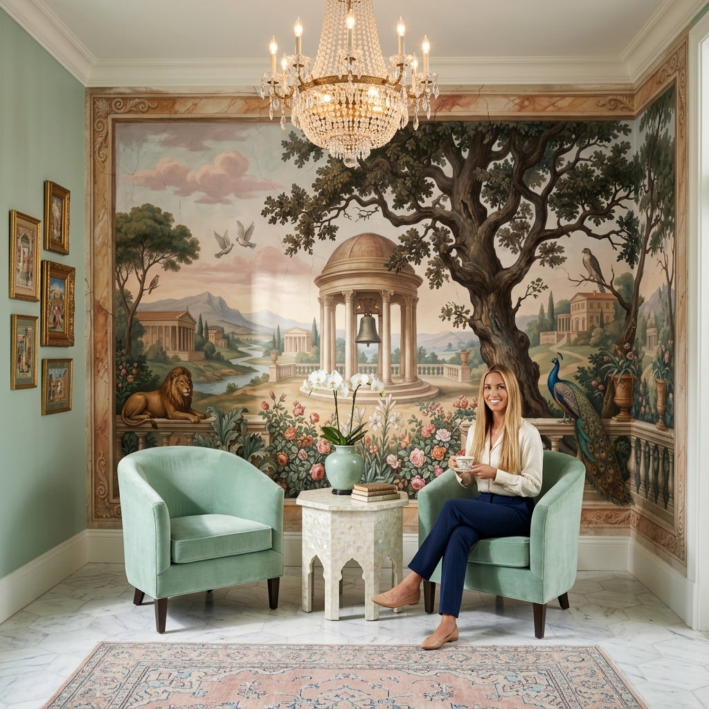 Classical Landscape Mural Wallpaper Mediterranean Villa Neoclassical Rotunda Wall Mural