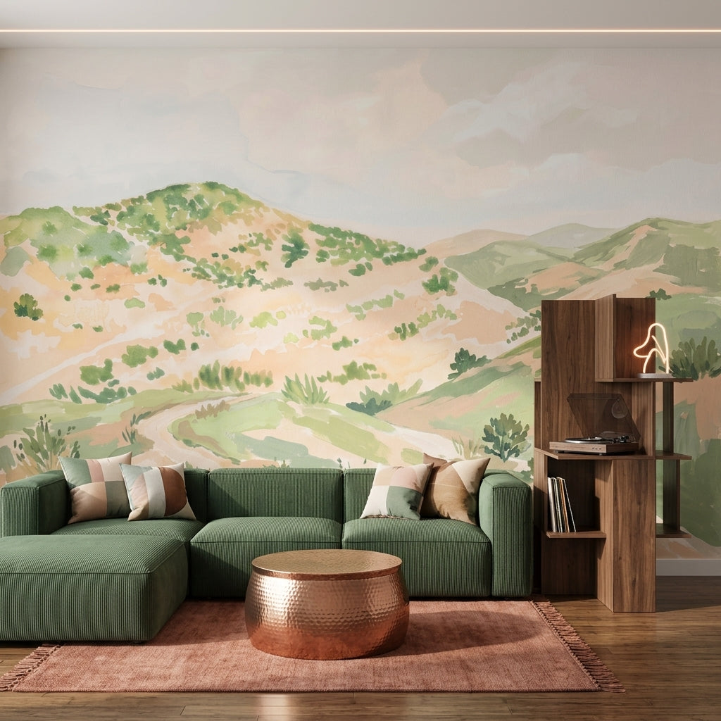 Rolling Hills Wallpaper Landscape Removable Watercolor Wall Decor