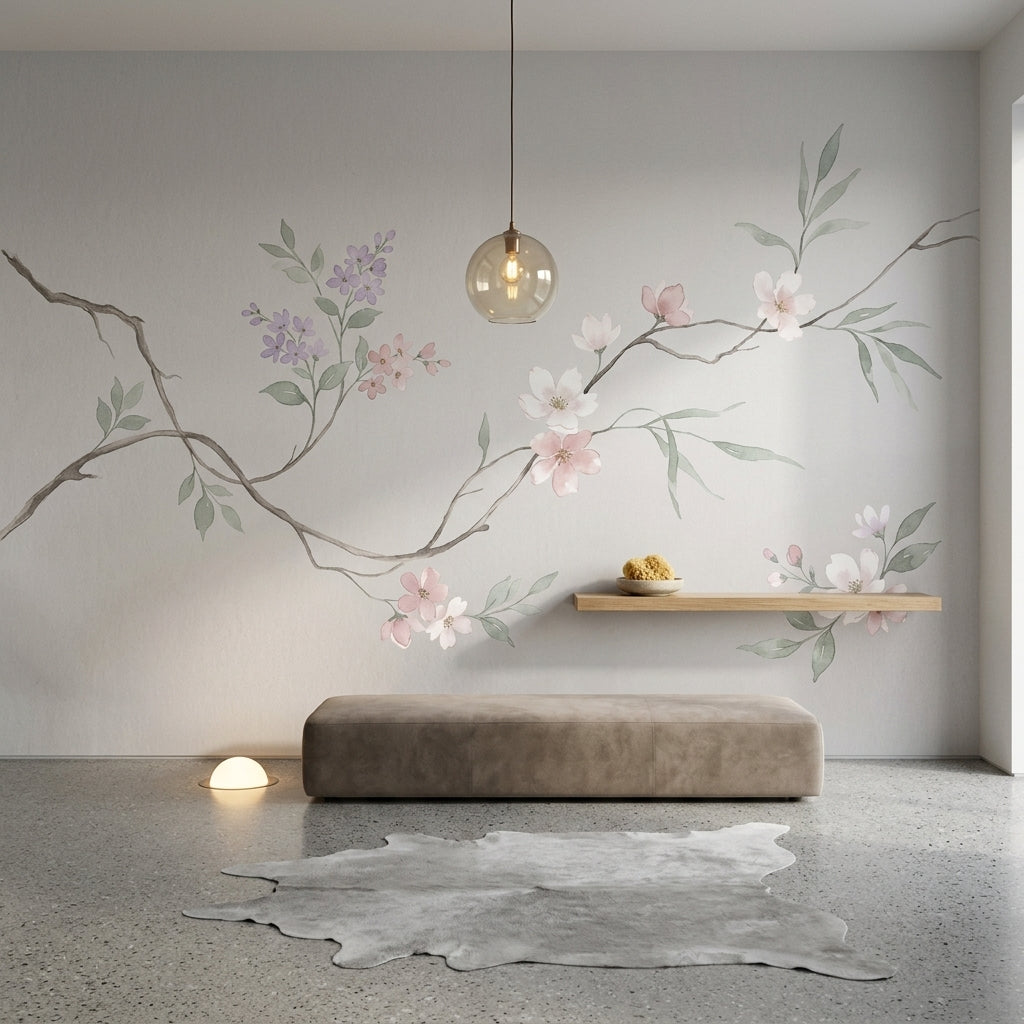 Cherry Blossom Wallpaper Floral Branch Removable Soft Pastel Wall Decor