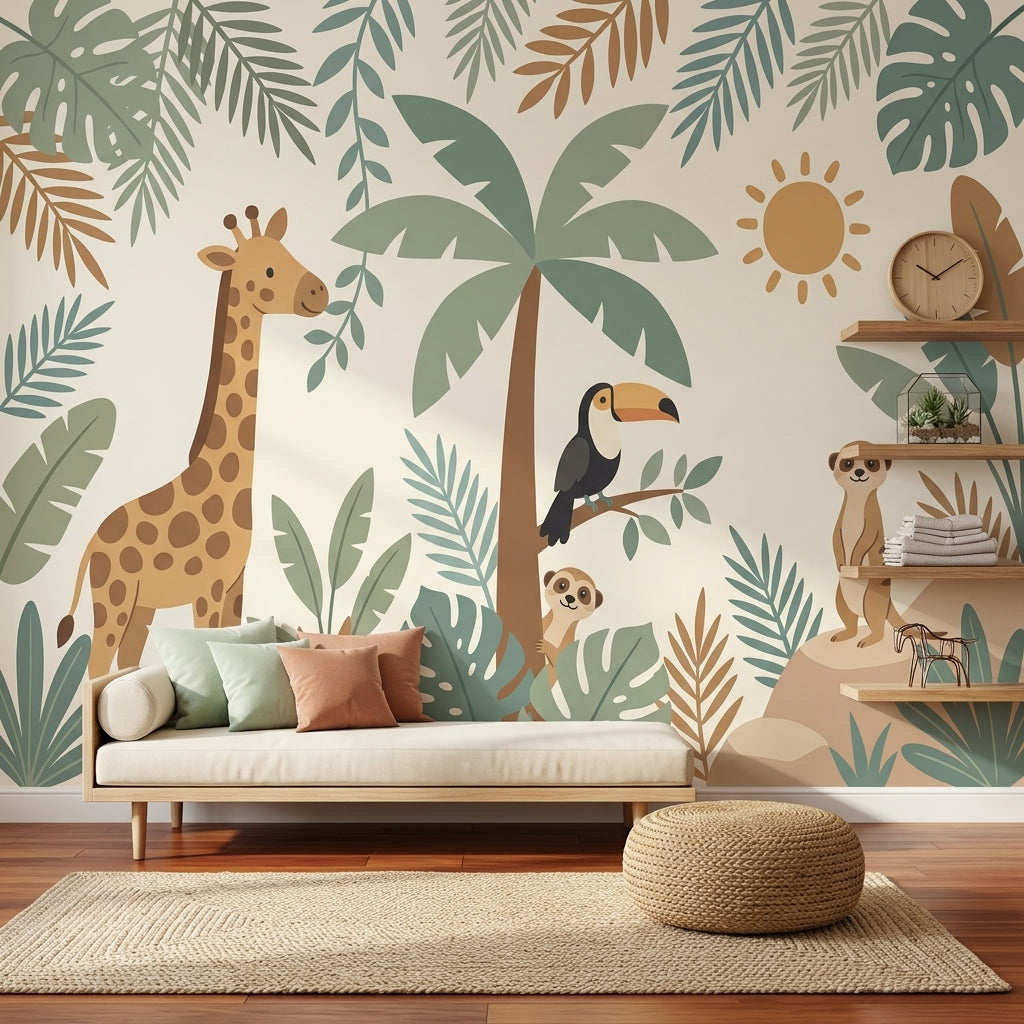 Nursery Wallpaper Tropical Jungle Giraffe Removable Wall Decor