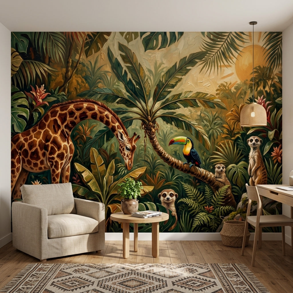 Tropical Jungle Wallpaper Giraffe Toucan Wall Mural