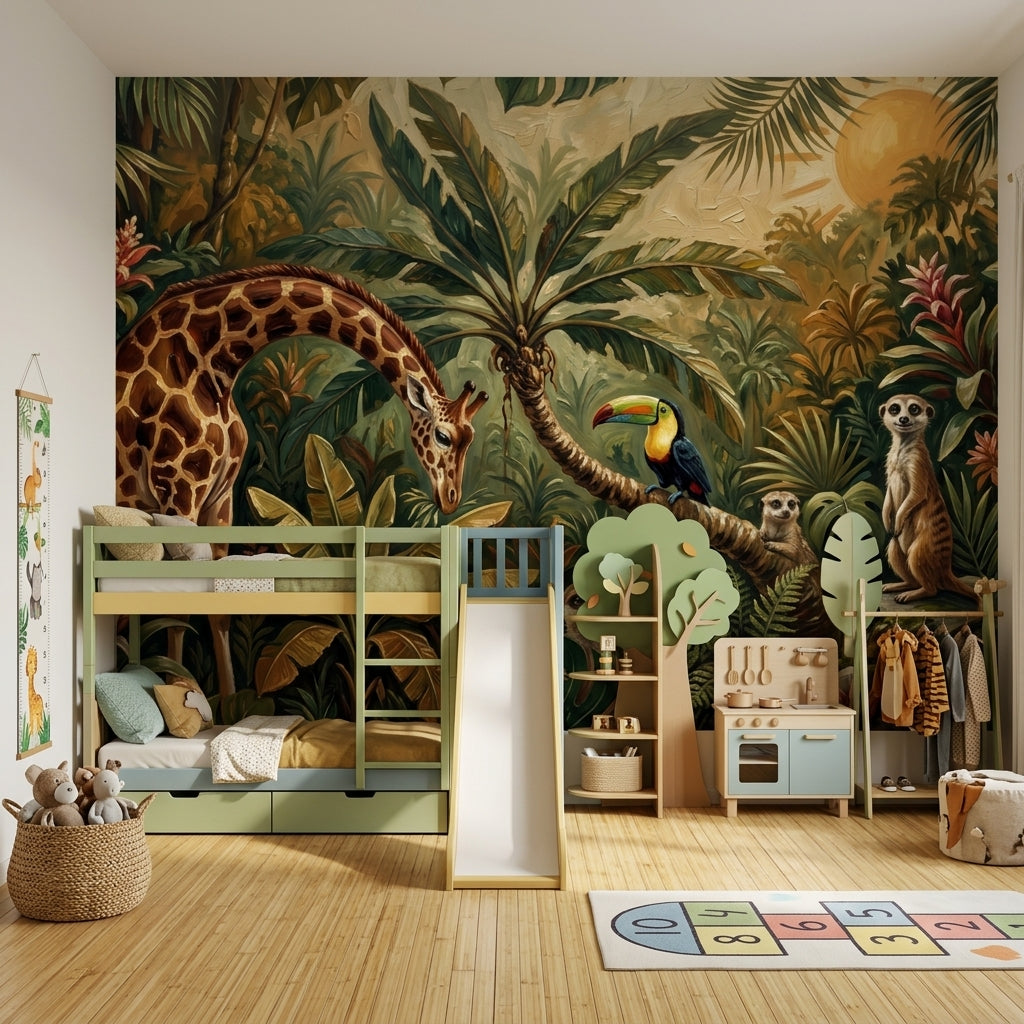Tropical Jungle Wallpaper Giraffe Toucan Wall Mural