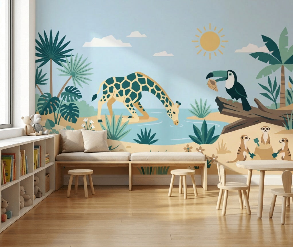 Tropical Wallpaper Safari Removable Watering Hole Wall Decor