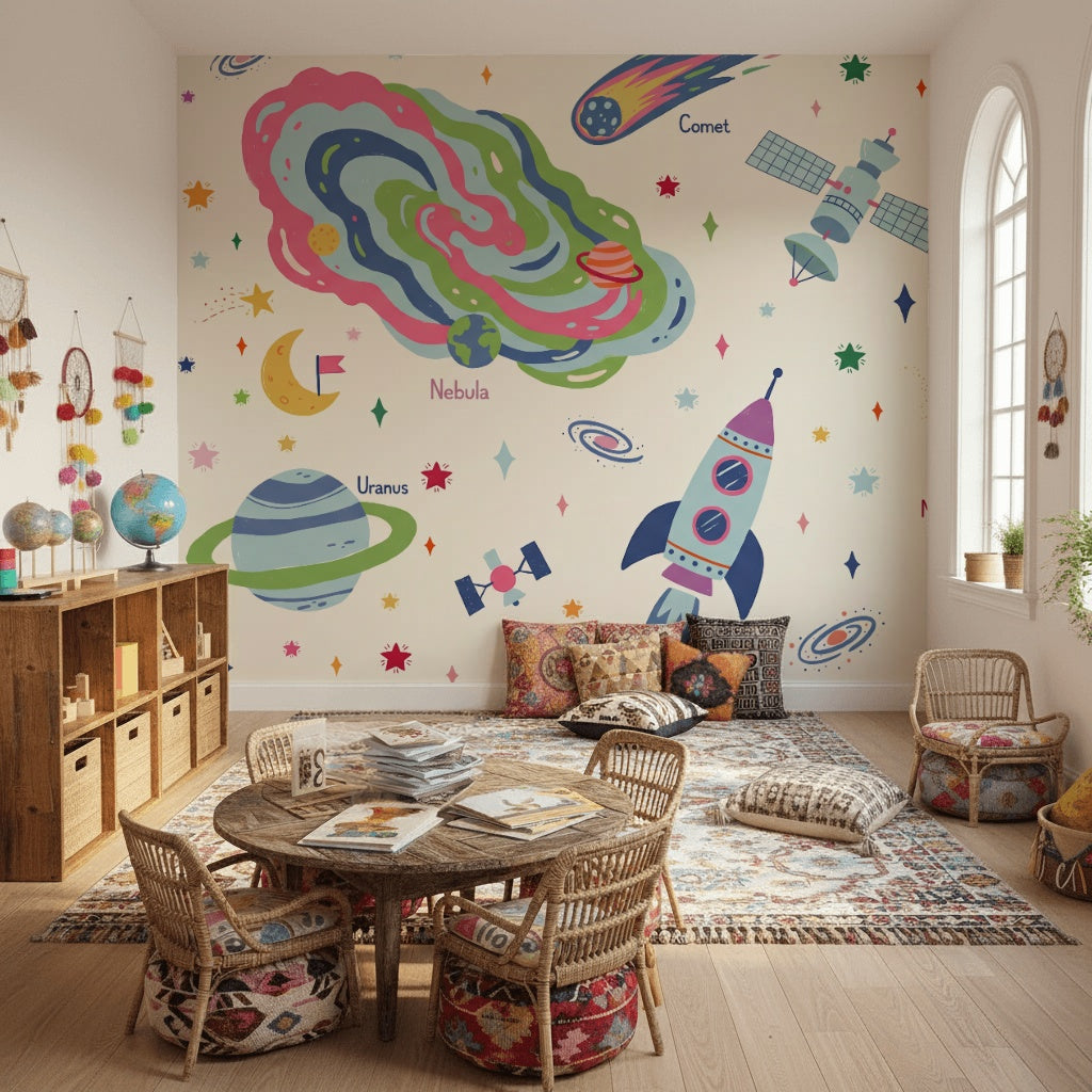 White Background Wallpaper Astronaut Floating Removable Wall Decor