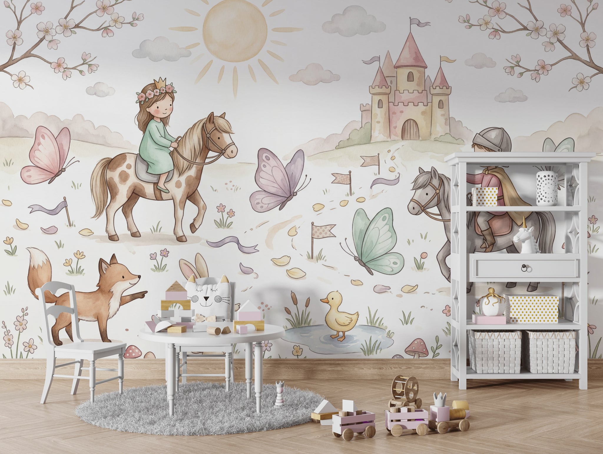White Background Wallpaper Pastel Butterflies Removable Wall Decor