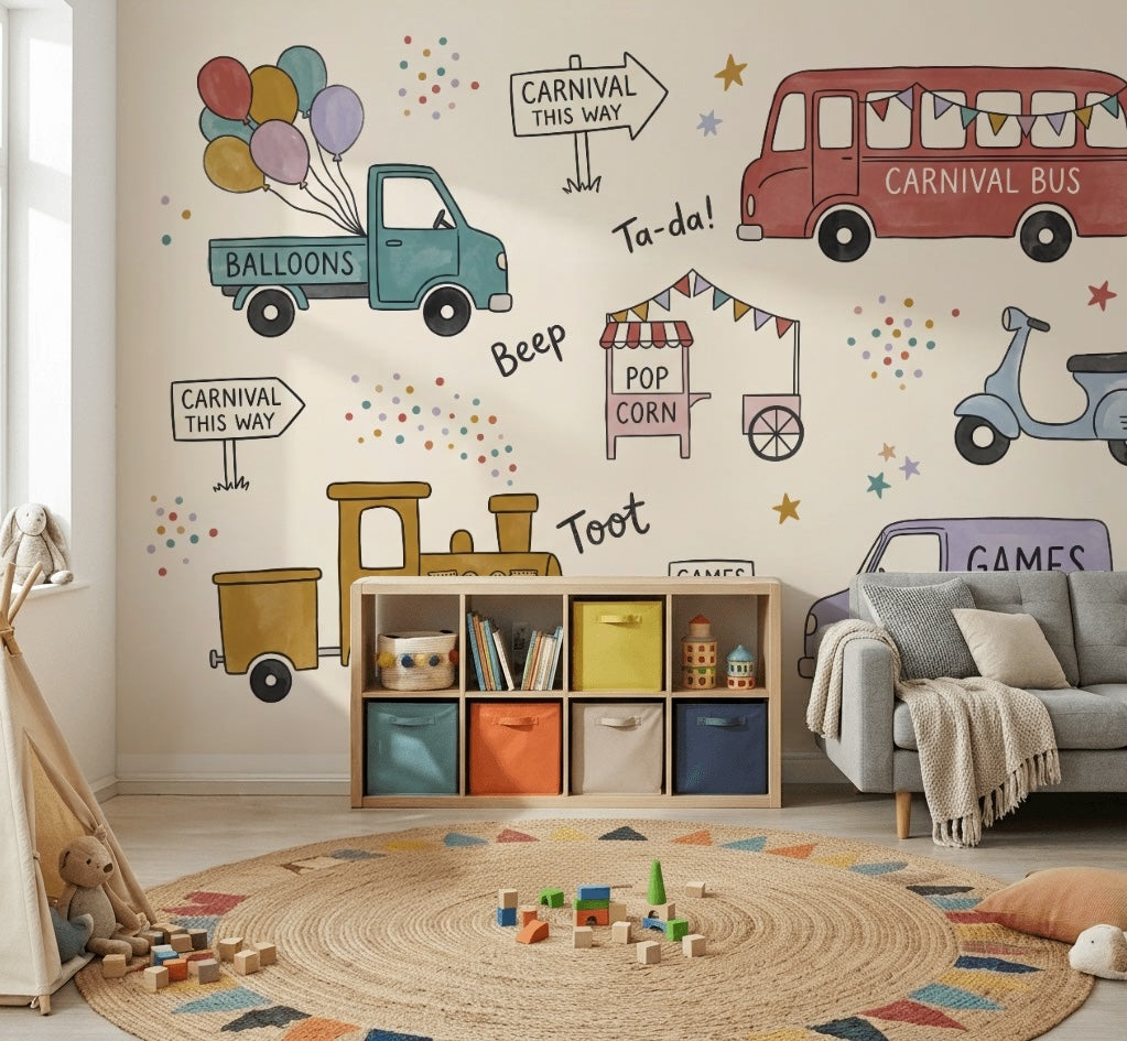 Carnival Wallpaper Kids Wallpaper Removable Vehicles Wall Decor