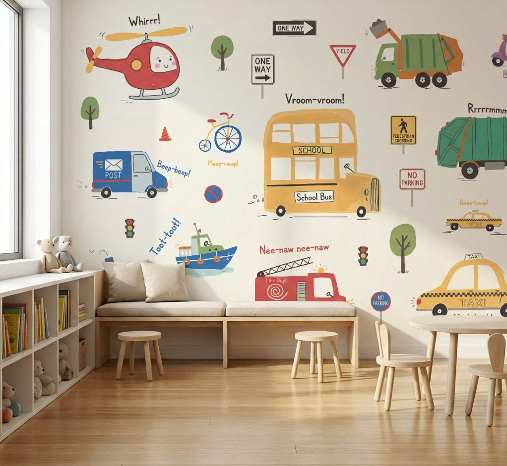 School Bus Wallpaper Transportation Kids Wall Mural