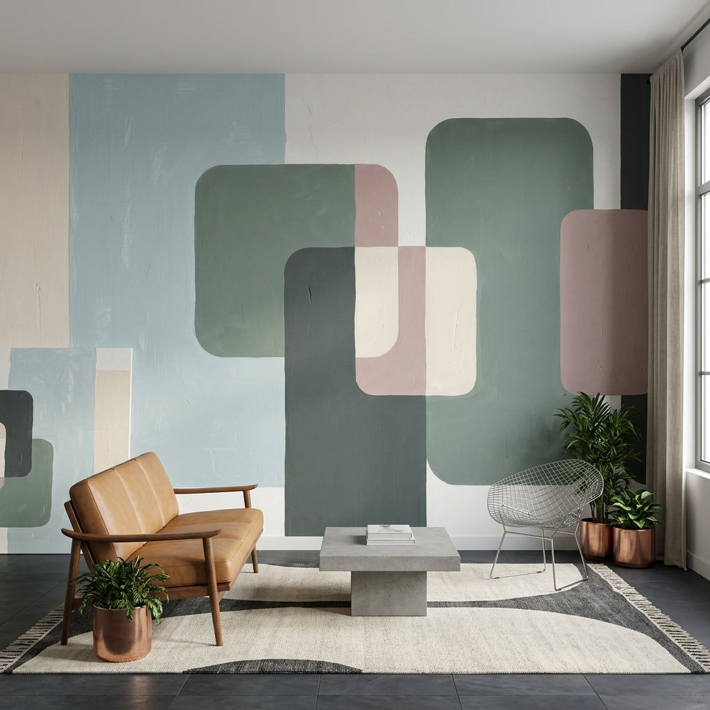 Muted Green Wallpaper Mid Century Modern Removable Wall Decor