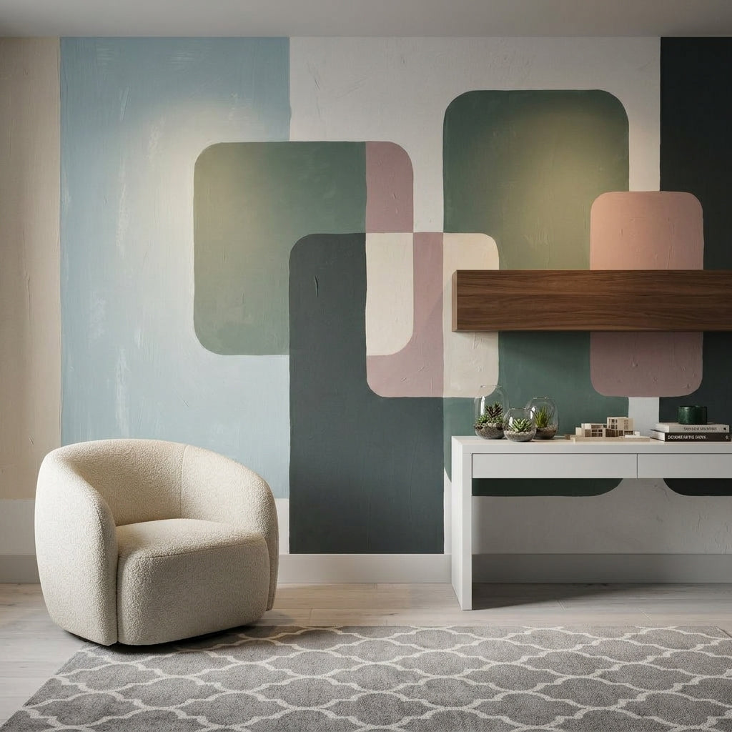 Muted Green Wallpaper Mid Century Modern Removable Wall Decor