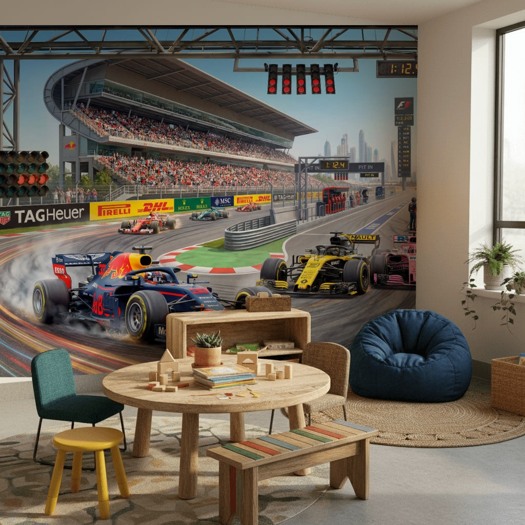 Formula 1 Wallpaper Race Track Pit Lane Removable Wall Decor