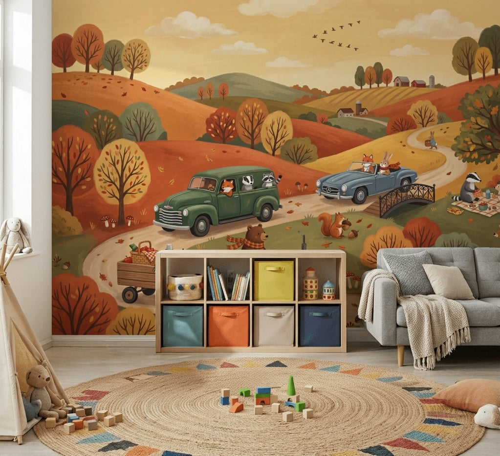 Autumn Landscape Wallpaper Rolling Hills Woodland Animals Wall Mural
