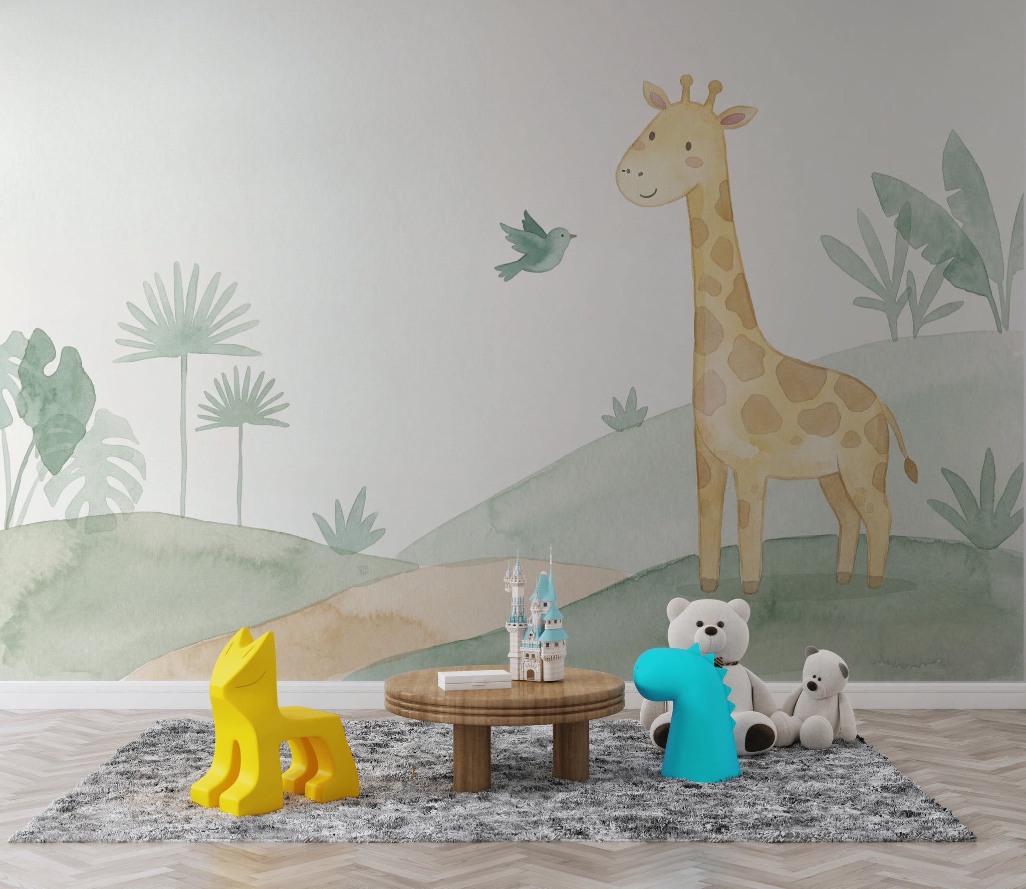 Watercolor Wallpaper Giraffe Removable Nursery Wall Decor