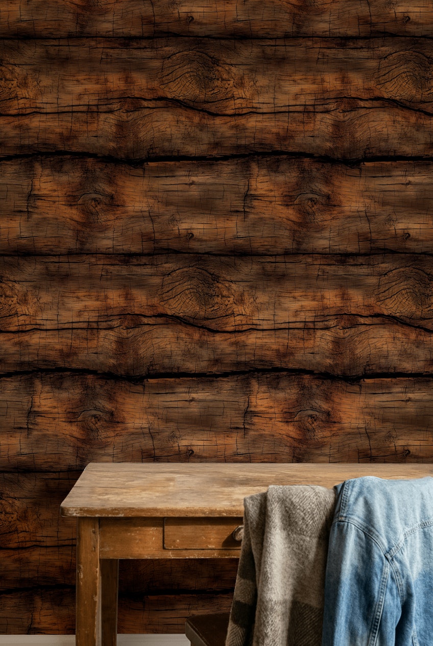 Dark Rustic Wood Wallpaper Weathered Timber Reclaimed Barnwood Decorative Mural