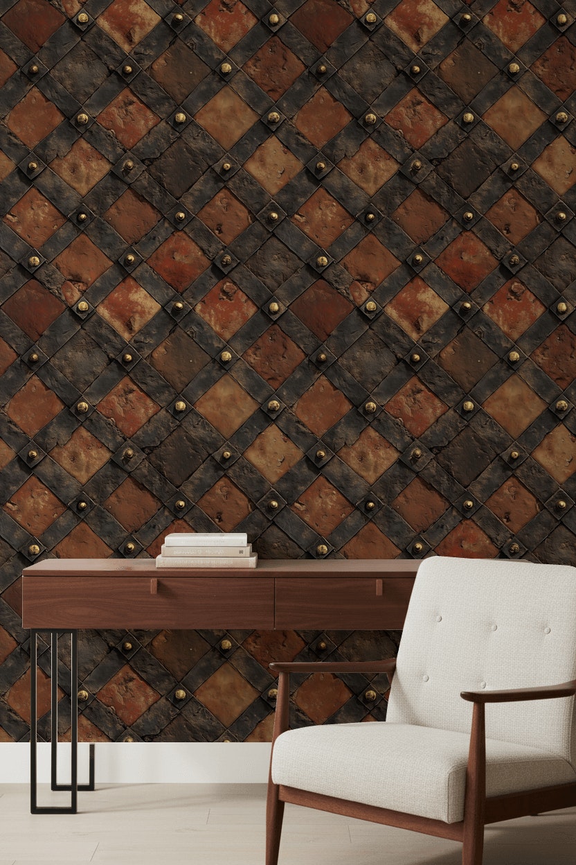Studded Rivets Wallpaper Industrial Rustic Decorative Mural