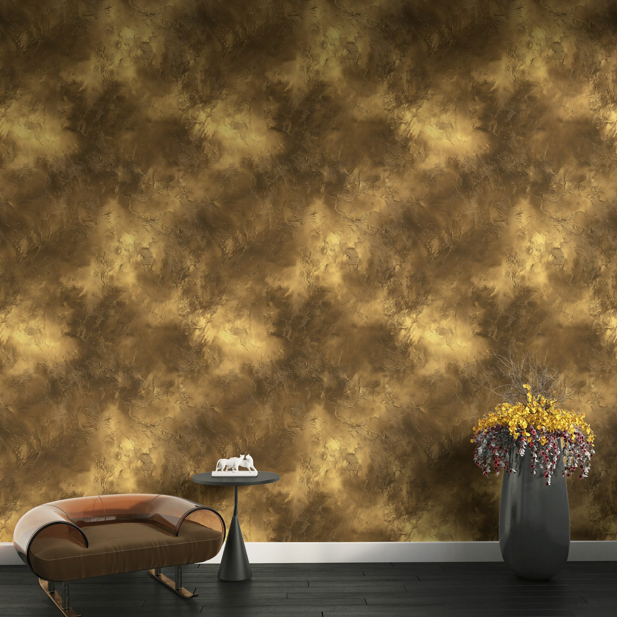 Gold Metallic Wallpaper Abstract Texture Stucco Plaster Removable Wall Decor