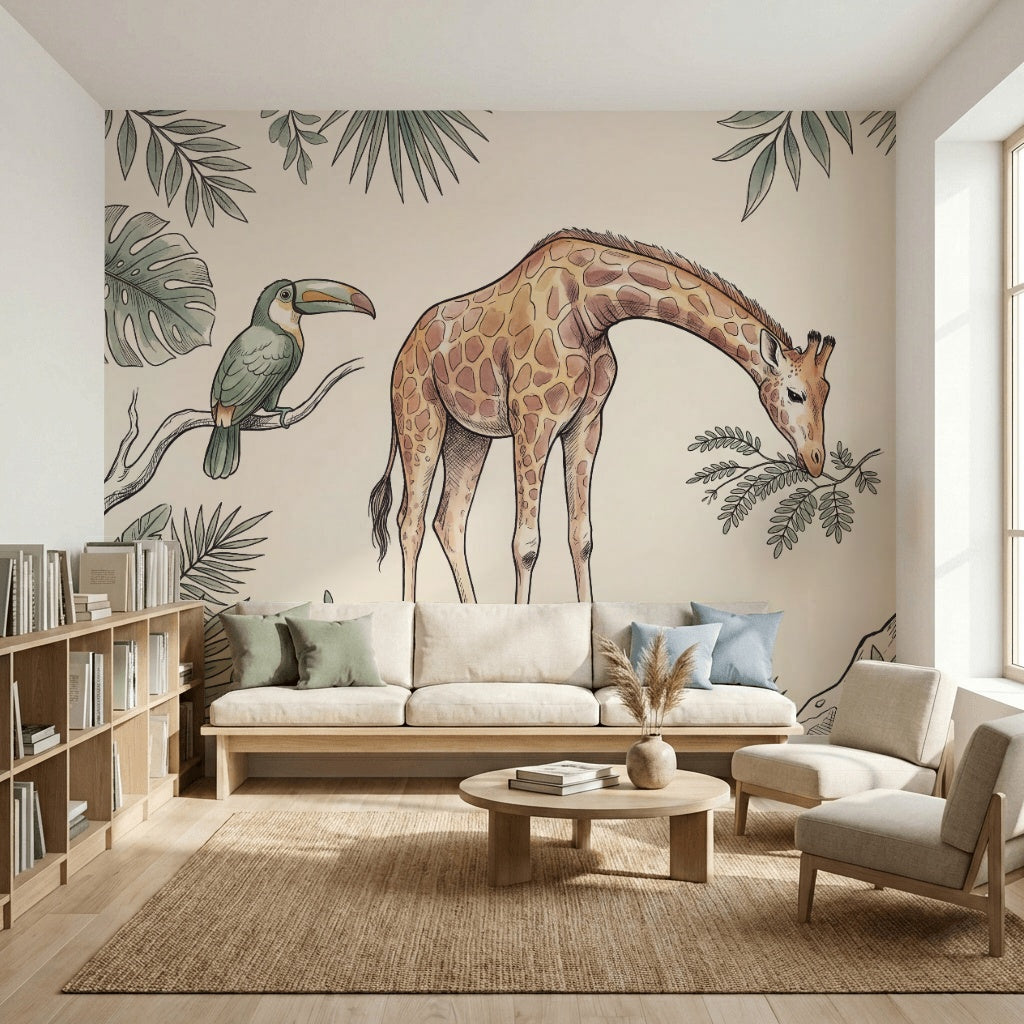 Muted Green Wallpaper Safari Nursery Removable Tropical Jungle Wall Decor